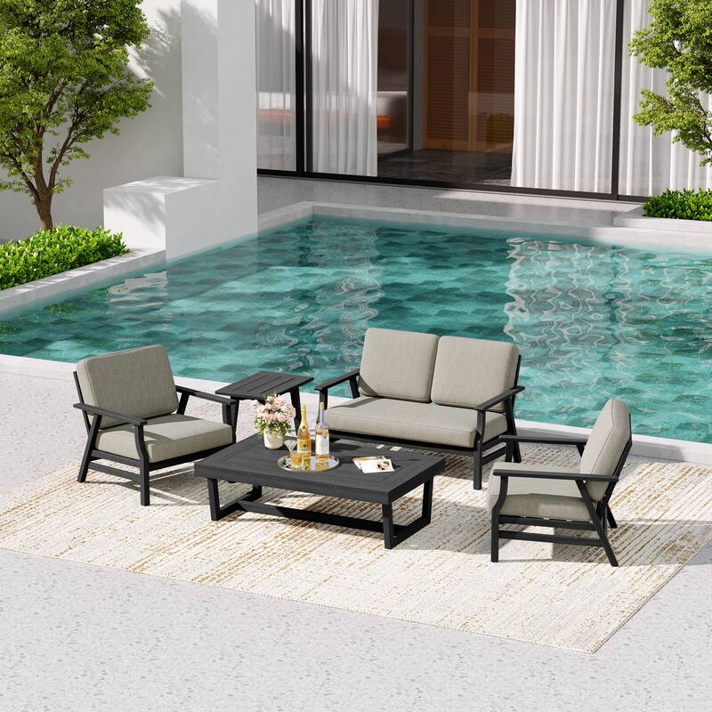 5-Piece Teak Outdoor Conversation Set with Tables.