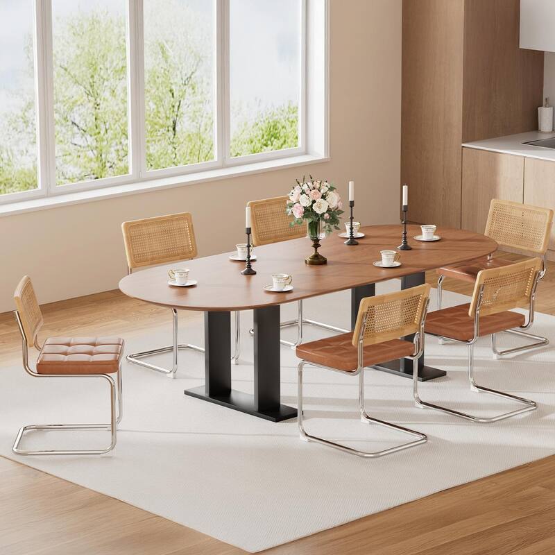 Mid-Century Modern Chairs Set - Faux Leather & Rattan