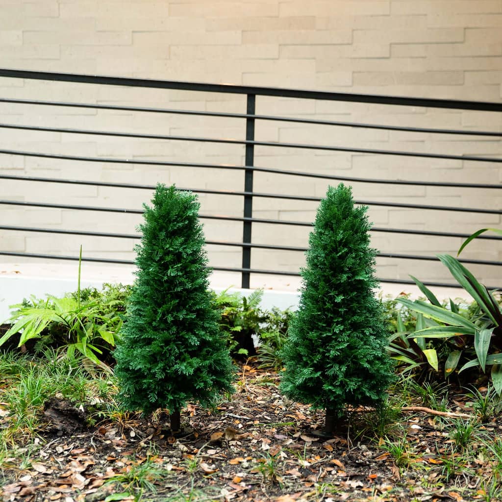 Artificial Cedar Plants with Stakes - 3' - Green - Set of 2