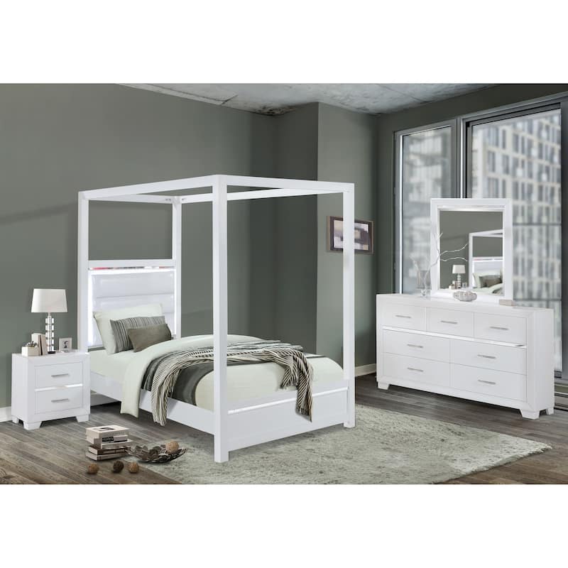 Glam Faux Leather Headboard Bedroom Set with LED Lighting