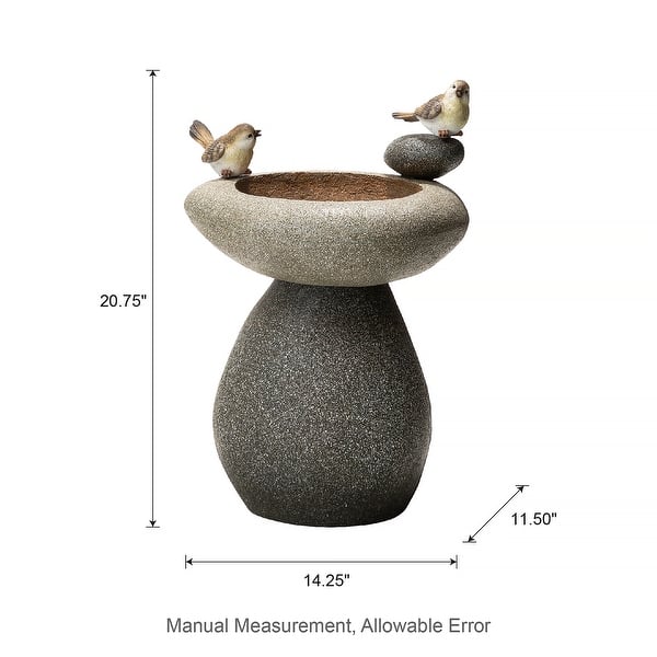 dimension image slide 0 of 2, Glitzhome 24-inch Outdoor 2-tier Faux Pebbles Polyresin Birdbath Fountain with Pump