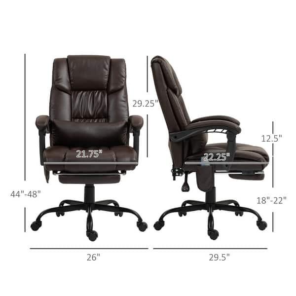 dimension image slide 4 of 7, Vinsetto Office Desk Chair Recliner, Height Adjustable Movable Lumbar Support with 6-Point Vibrating Massage