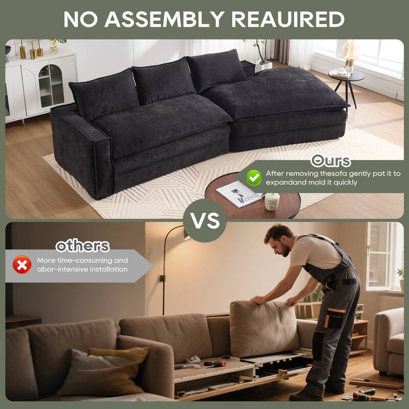 Modular Deep Seat Sectional Sofa with Chaise Lounge, Fabric Upholstered Cloud Boneless Couch, High-Density Sponge Floor Sofa