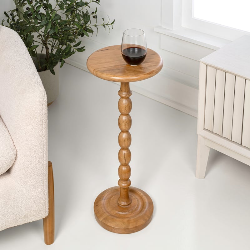 Augustus 24.5" Spindle Wood Pedestal Round Drink Table and Decorative End Table, By JONATHAN Y