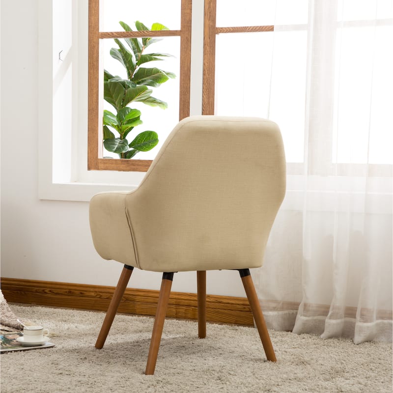 Tan Modern 25.5" Upholstered Accent Chair with Solid Beech Wood Tapered Legs
