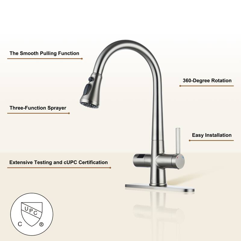 Single-Handle Pull-Out Sprayer Kitchen Faucet with Digital Display