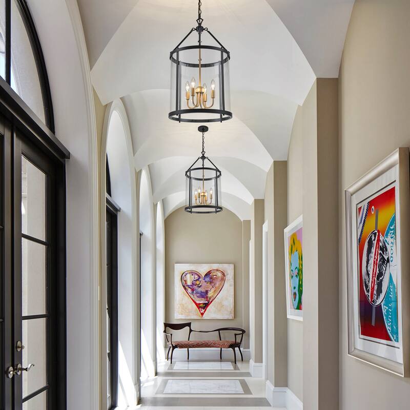 4 - Light Farmhouse Lantern Glass Drum Chandelier for Entryway