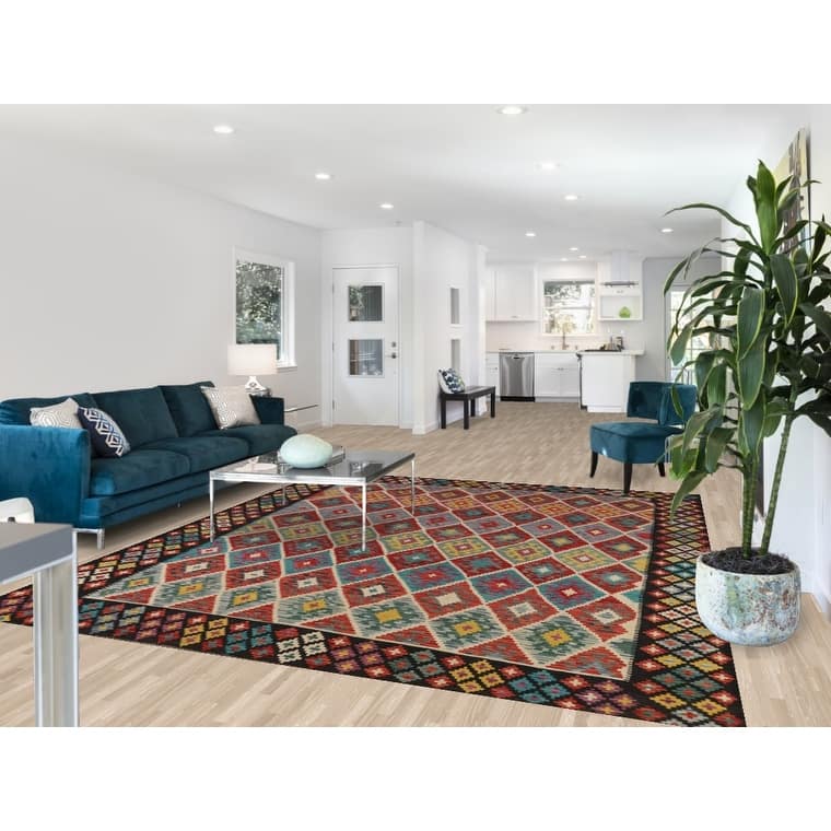 Reversible Oriental Kilim Area Rug Hand-Woven Multi-Color Wool Carpet - 8'3" x 9'8"