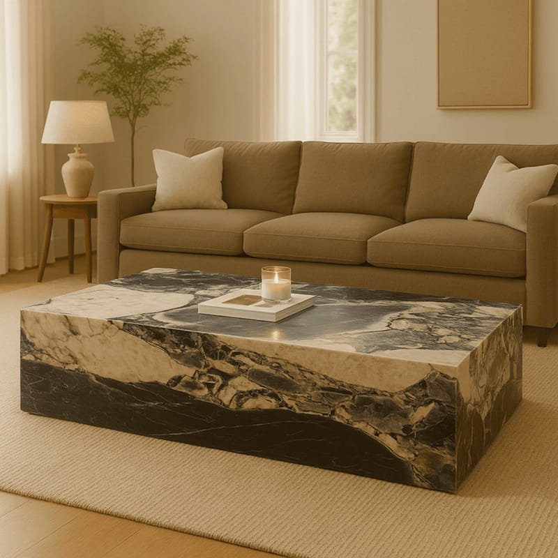 BETACH Genuine Marble Block Coffee Table - Blue Galaxy Marble - 54