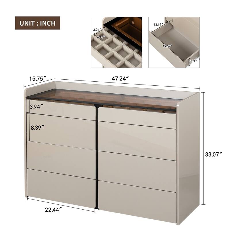 Modern Dresser Cabinet with Jewelry Storage and 6 Drawers