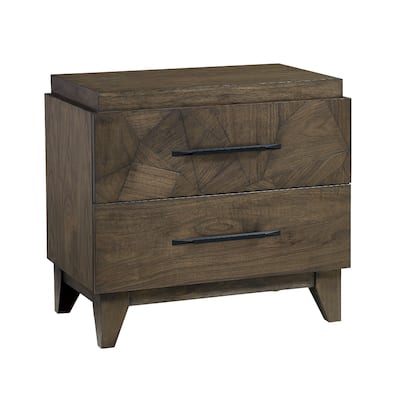 28 Inch Dee Solid Mahogany Wood Nightstand, Geometric Pattern, Oat Brown