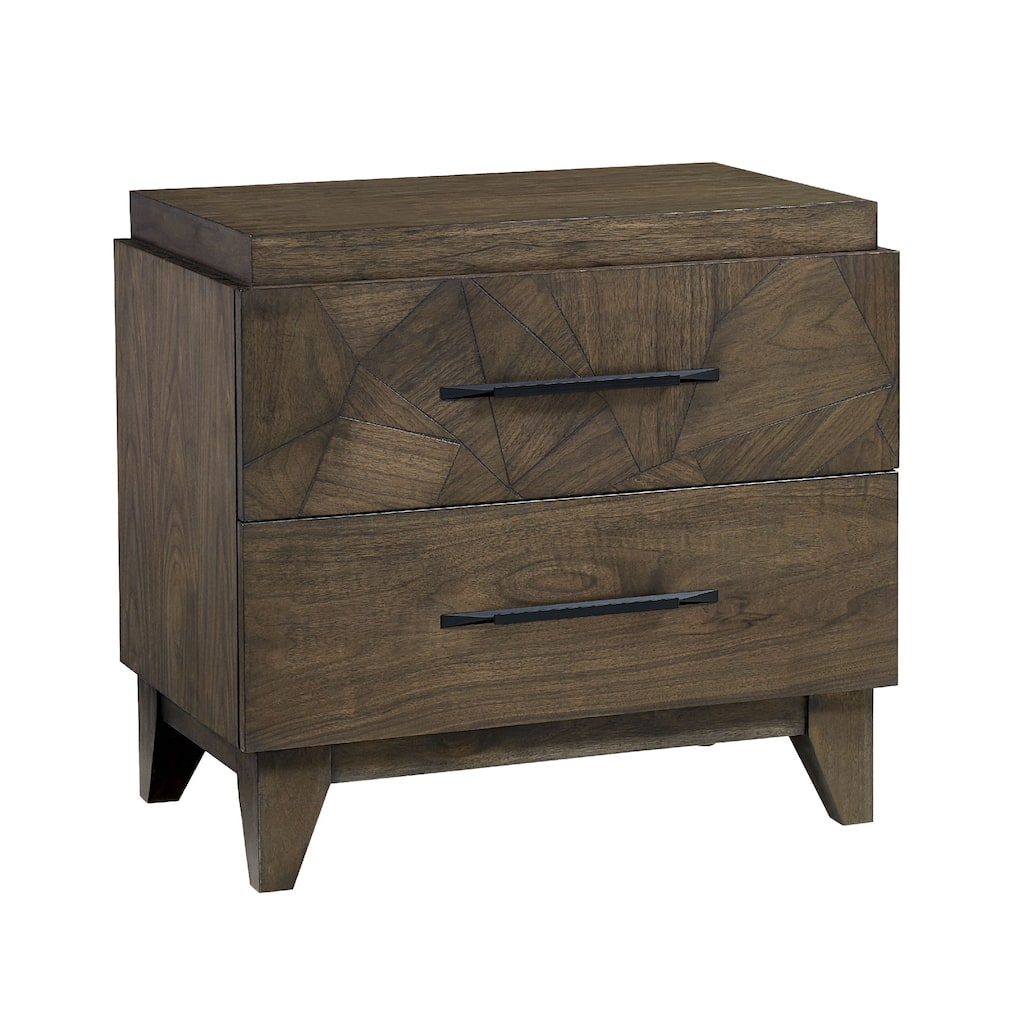 28 Inch Dee Solid Mahogany Wood Nightstand, Geometric Pattern, Oat Brown