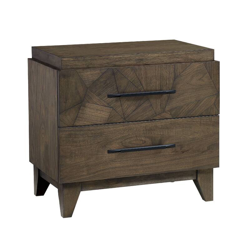 28 Inch Dee Solid Mahogany Wood Nightstand, Geometric Pattern, Oat Brown - Brown - 2-drawer