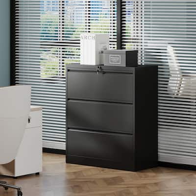 3-Drawer Locking Lateral File Cabinet‌ – Heavy-Gauge Steel Office Storage For Letter/Legal/A4/F4 Documents .