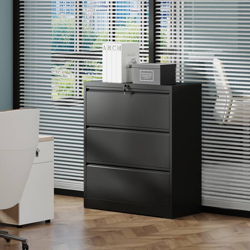 Modern Filing Cabinet Lateral Filing Cabinet with 3 Drawers, Anti-Tilt Safety Device, Silent Slides and Locks, for Home Office