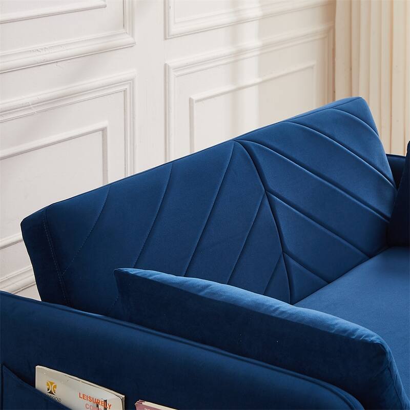Pull-Out Velvet Sleeper Sofa Bed with USB Port and Side Pocket