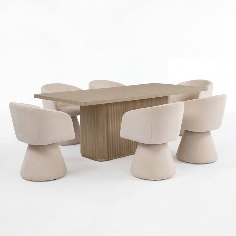 Christopher Knight Home - Melville 7-Piece Upholstered Swivel Dining Set with 84" Rectangular Pillar Base Dining Table