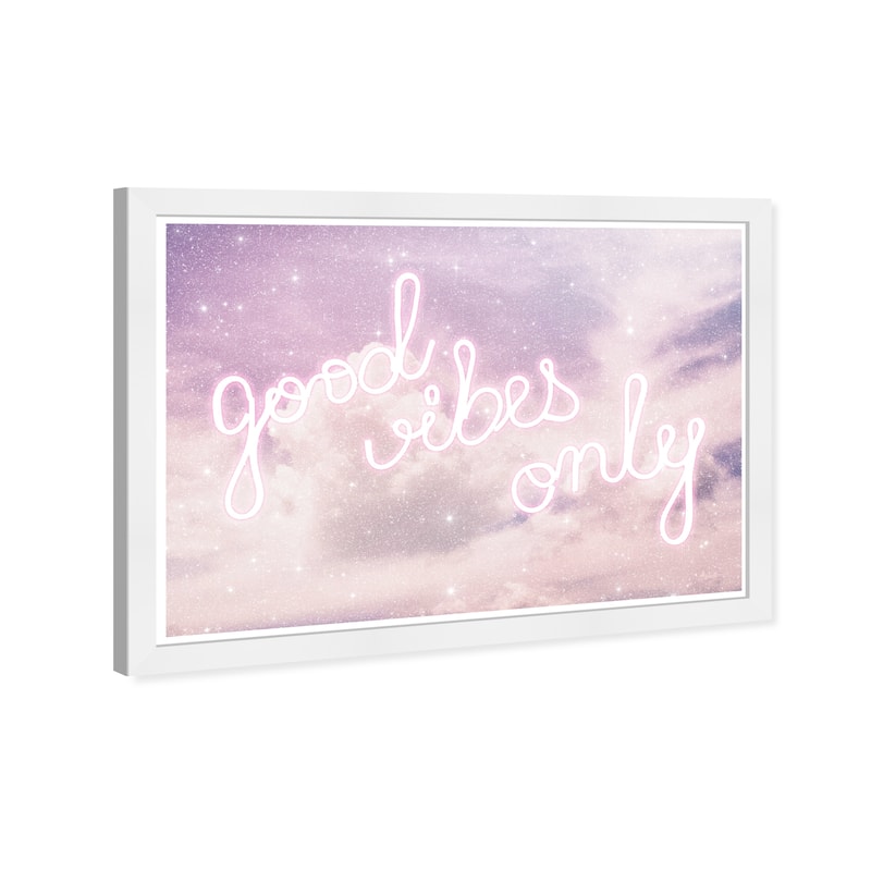 Wynwood Studio Prints Typography and Quotes Good Vibes Only Sparkle Purple and Neon White Glam Wall Art Canvas Print