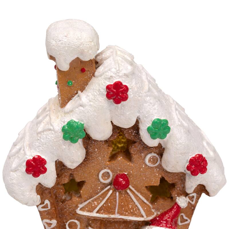 LED Lighted Gingerbread House with Snowman Christmas Decoration - 6"