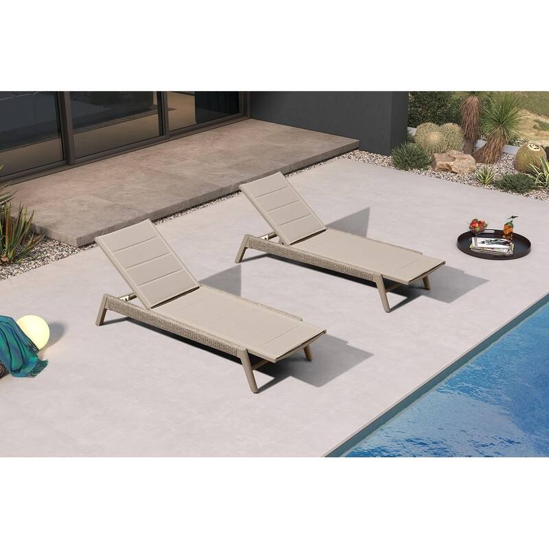 PURPLE LEAF Aluminum Adjustable Chaise Lounge with Cushion, Set of 2, for Poolside Sunbathing, Shale Color - Olefin Moon Basalt（Grey）