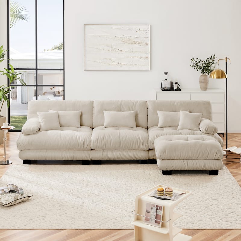 Modern Chenille Fabric Cloud Sectional Sofa Couch with Ottoman