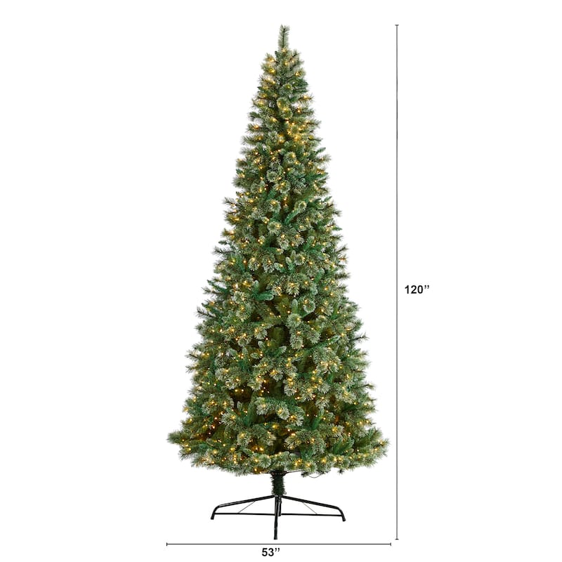 10’ Pre-Lit Wisconsin Slim Frosted Tip Pine Artificial Christmas Tree, Warm Clear LED Lights - over-10-feet