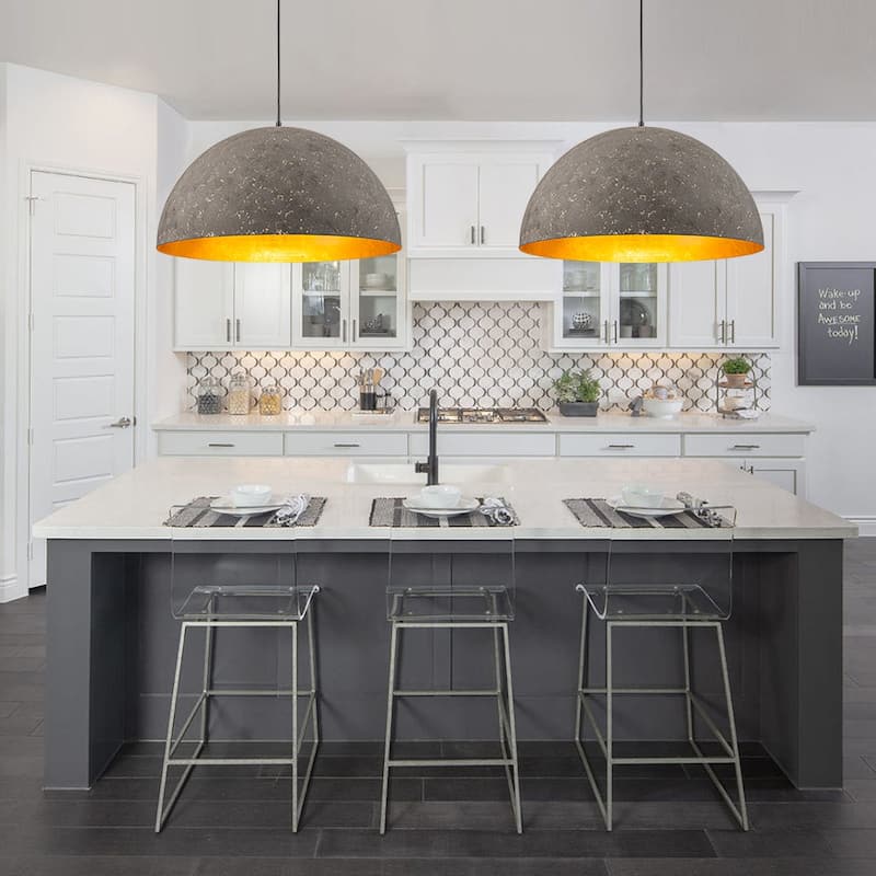 Industrial Oversized Metal Dome Pendant Light - Modern Farmhouse - 23in - Grey Limestone