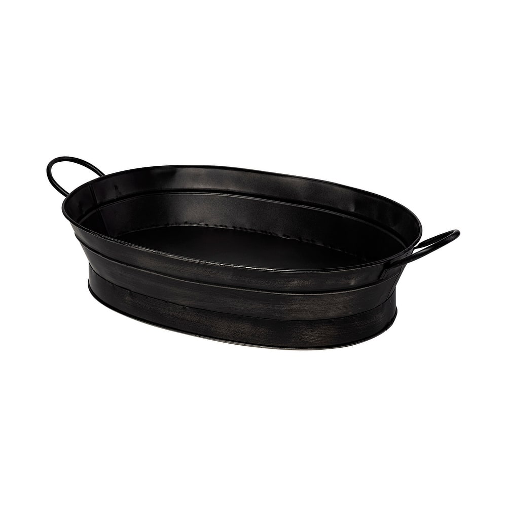 Reno Black Metal Vintage Inspired Basket - 19.7L x 13.8W x 4.3H
