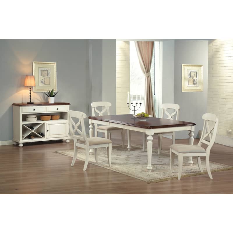 Extendable Dining Table - Rectangular Table Seats 8 - Antique White & Chestnut Brown Finish - 58
