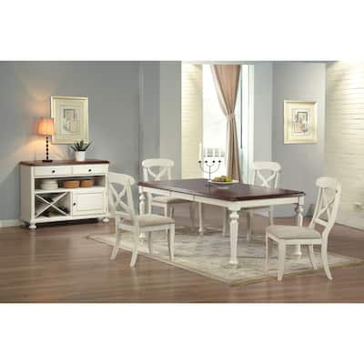 Extendable Dining Table - Rectangular Table Seats 8 - Antique White & Chestnut Brown Finish - 58