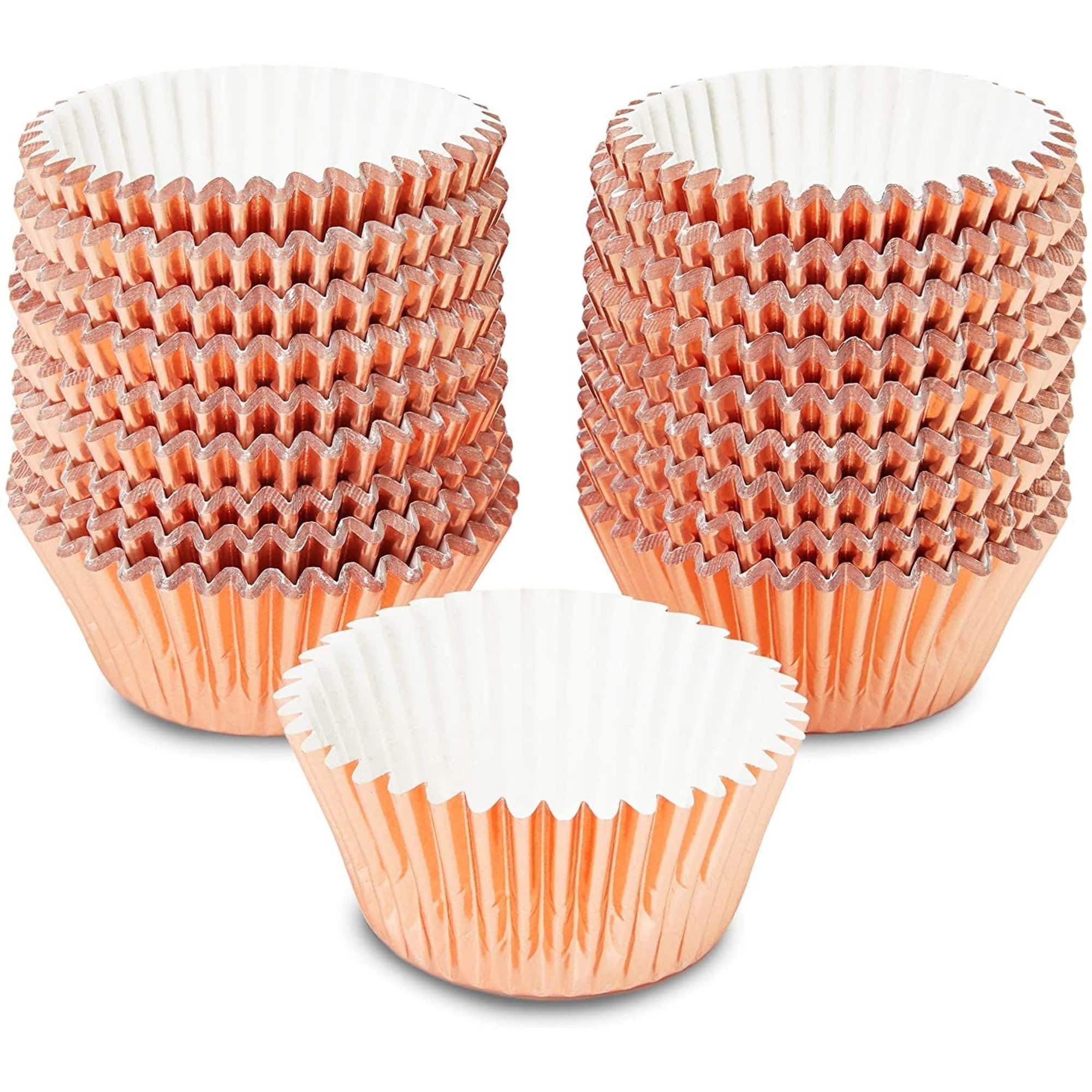 Rose Gold Cupcake Liners, Foil Baking Cups (1.96 x 1.28 In, 350 Pack