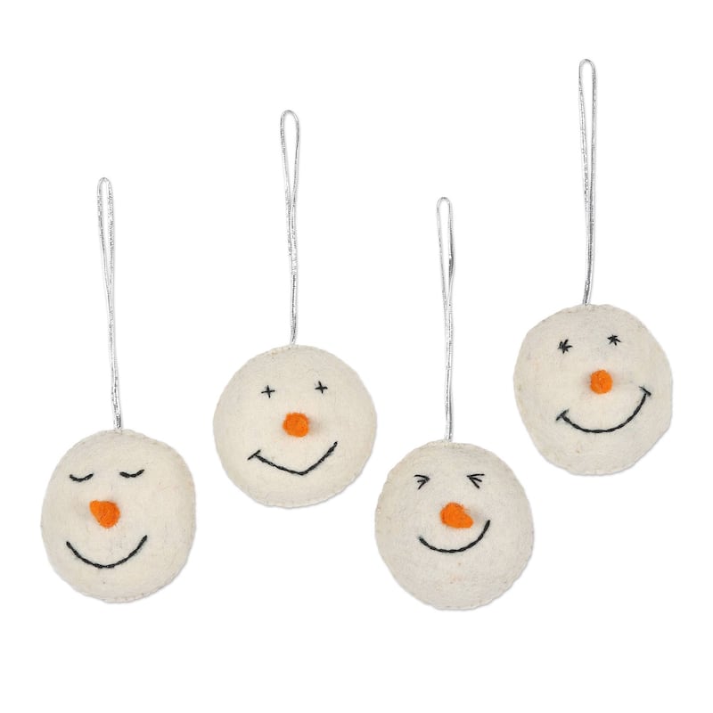 Novica Handmade Smiling Snowmen Wool Felt Ornaments (Set Of 4)