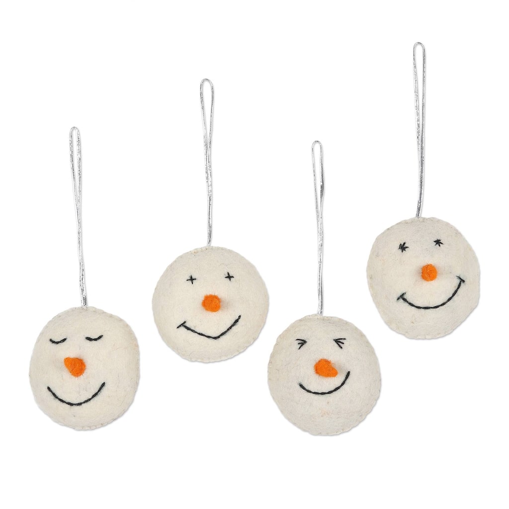 Novica Handmade Smiling Snowmen Wool Felt Ornaments (Set Of 4)