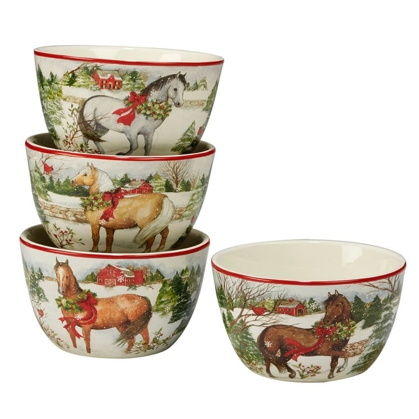 4pc White and Green Christmas on the Farm Thanksgiving Ice Cream Bowl set 5.5". Opens flyout.