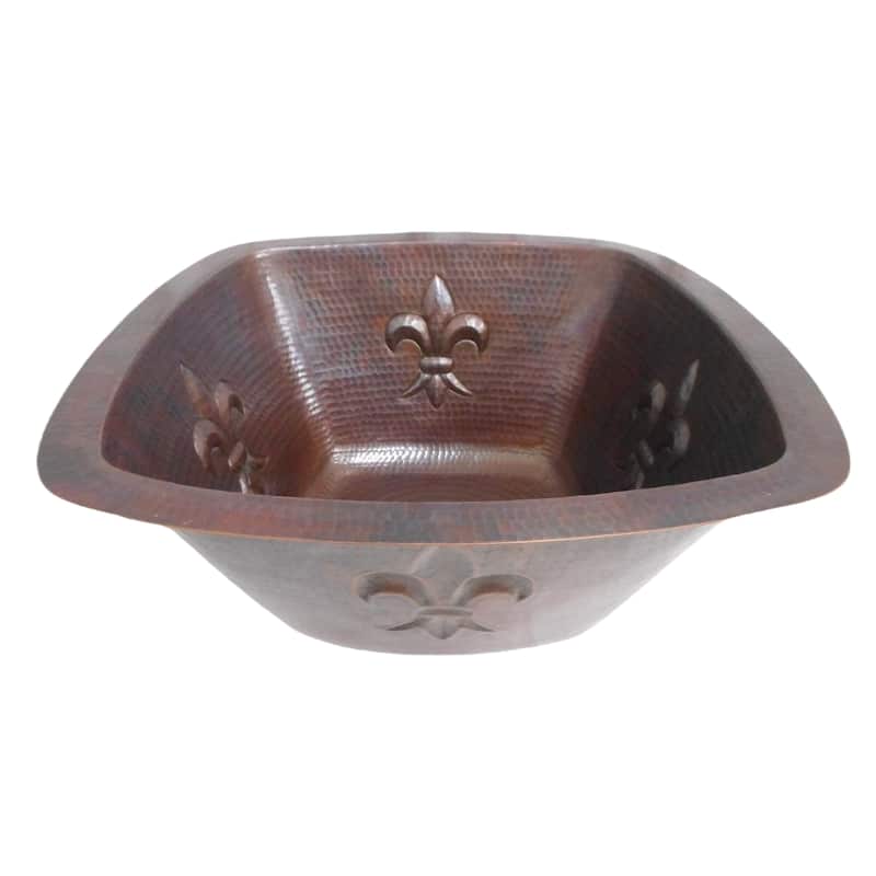 15" Square Kitchen Bar Copper Sink Fleur de Lis Motif by SimplyCopper - 15" x 15" x 7"