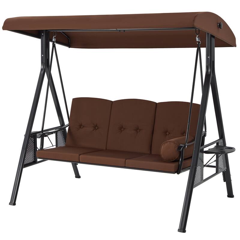 AECOJOY 3-Seat Porch Swing Chair, Patio Swing Chair w/ Cushions
