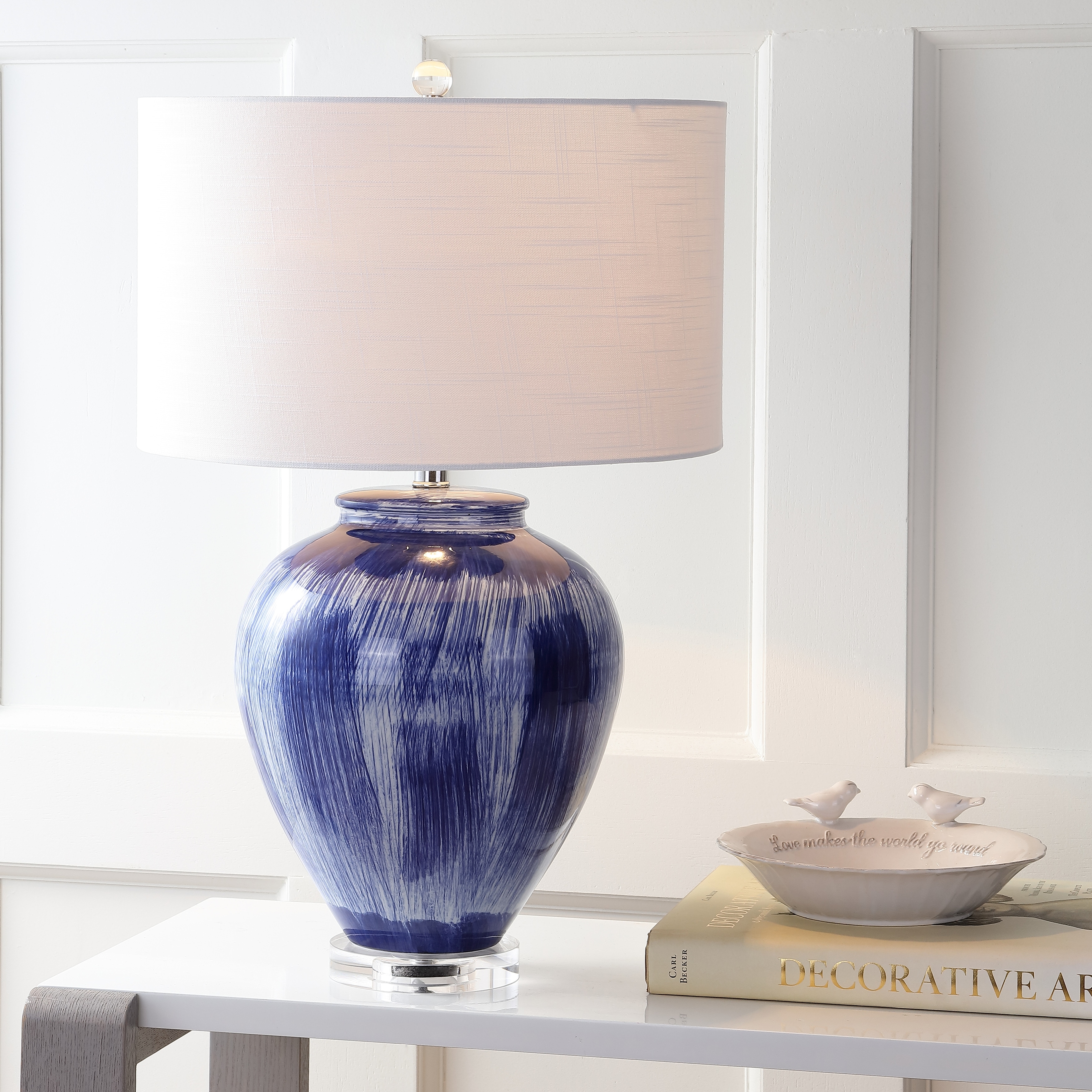 JONATHAN Y Leo 26" Ceramic LED Table Lamp, Seaside Blue