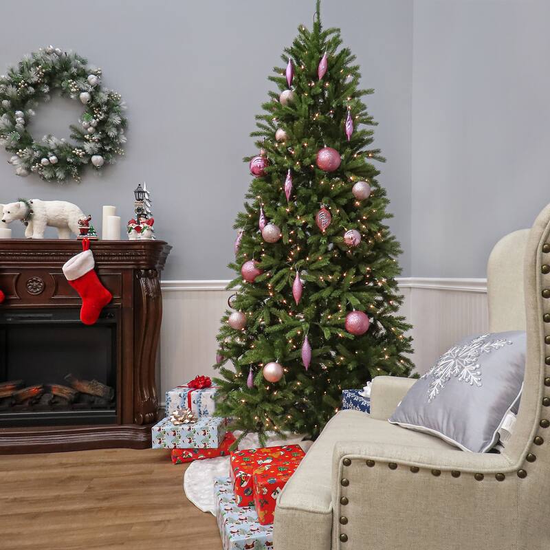National Tree Company 6.5 ft. Jersey Fraser Fir Pencil Slim Tree with Clear Lights - 6.5 Foot