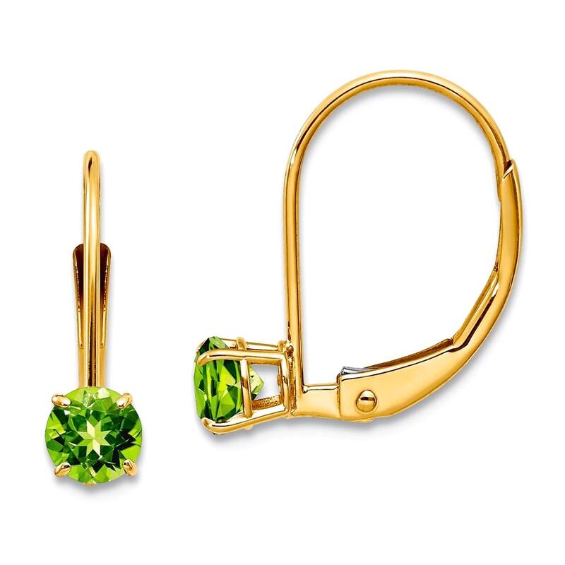 Curata 14k Yellow Gold 4mm Genuine Gemstone Birthstone Leverback Earrings - 13x4mm - Peridot