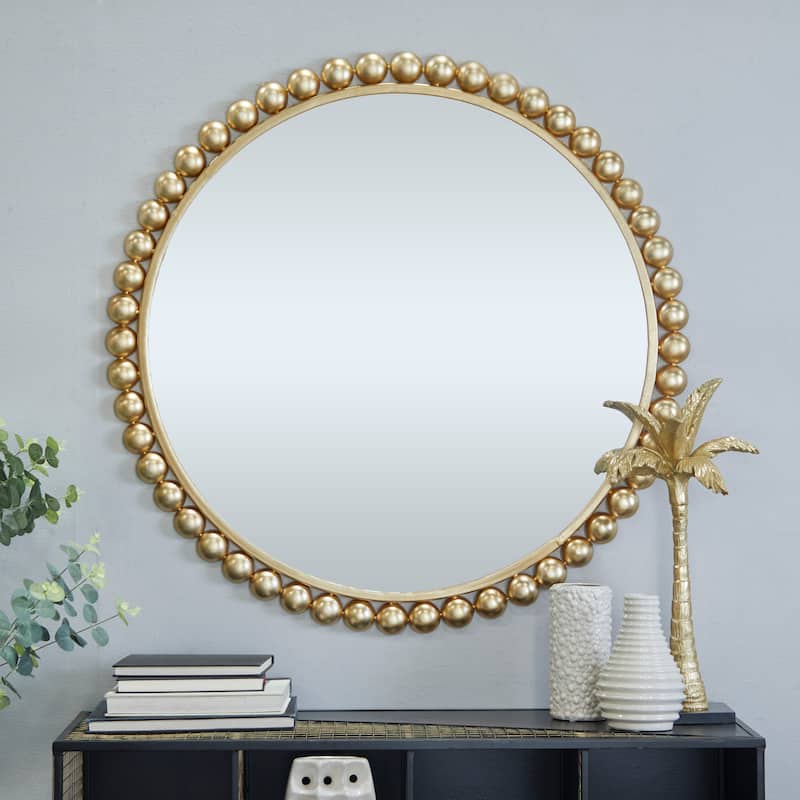 CosmoLiving by Cosmopolitan Metal Wall Mirror with Bead Detailing - Gold or Silver - Gold