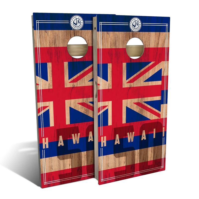 Hawaii State Flag 2.0 Outdoor Cornhole Board Set - Backyard 2x4 - Include Case + Edge Lights
