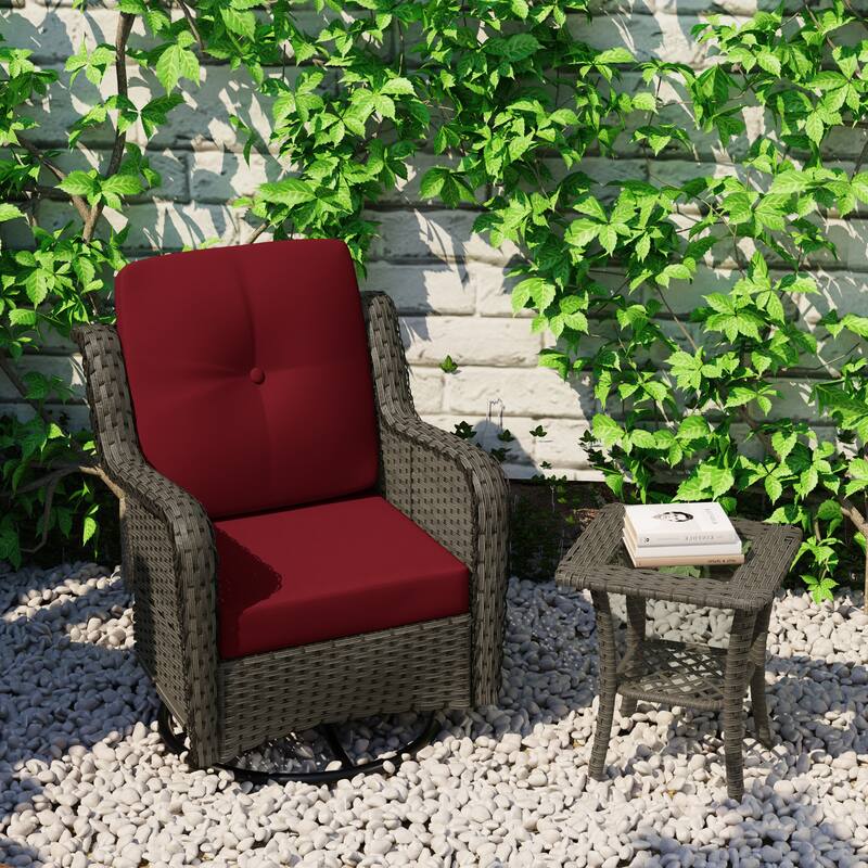 Patio Rattan Chairs Outdoor Wicker Swivel Rocker with Cushion