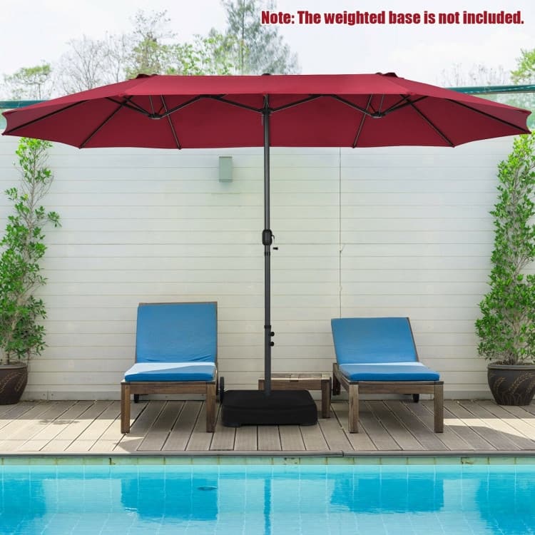15 Feet Patio Double-Sided Umbrella with Hand-Crank System - 15.4' x 9.2' x 8.0' (LxWxH)