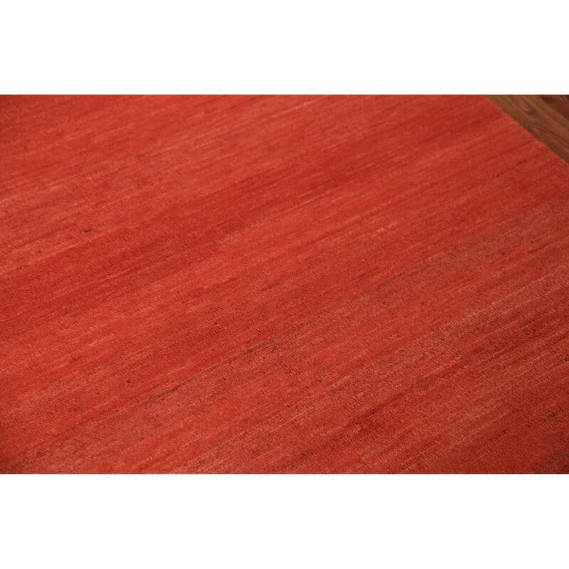 Gabbeh Rug Hand-Knotted Orange Solid Wool Carpet - 4'1" x 5'9"