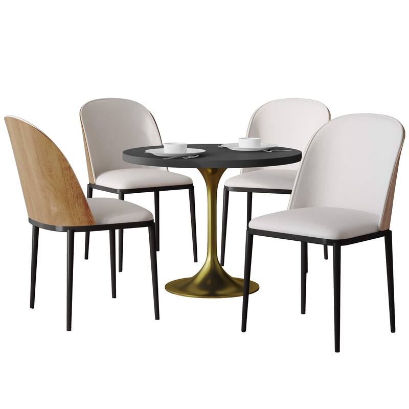 Verve 5-Piece Dining Set 36-Inch Round MDF Tabletop Dining Table and 4 Side Chairs - Natural Wood/Beige