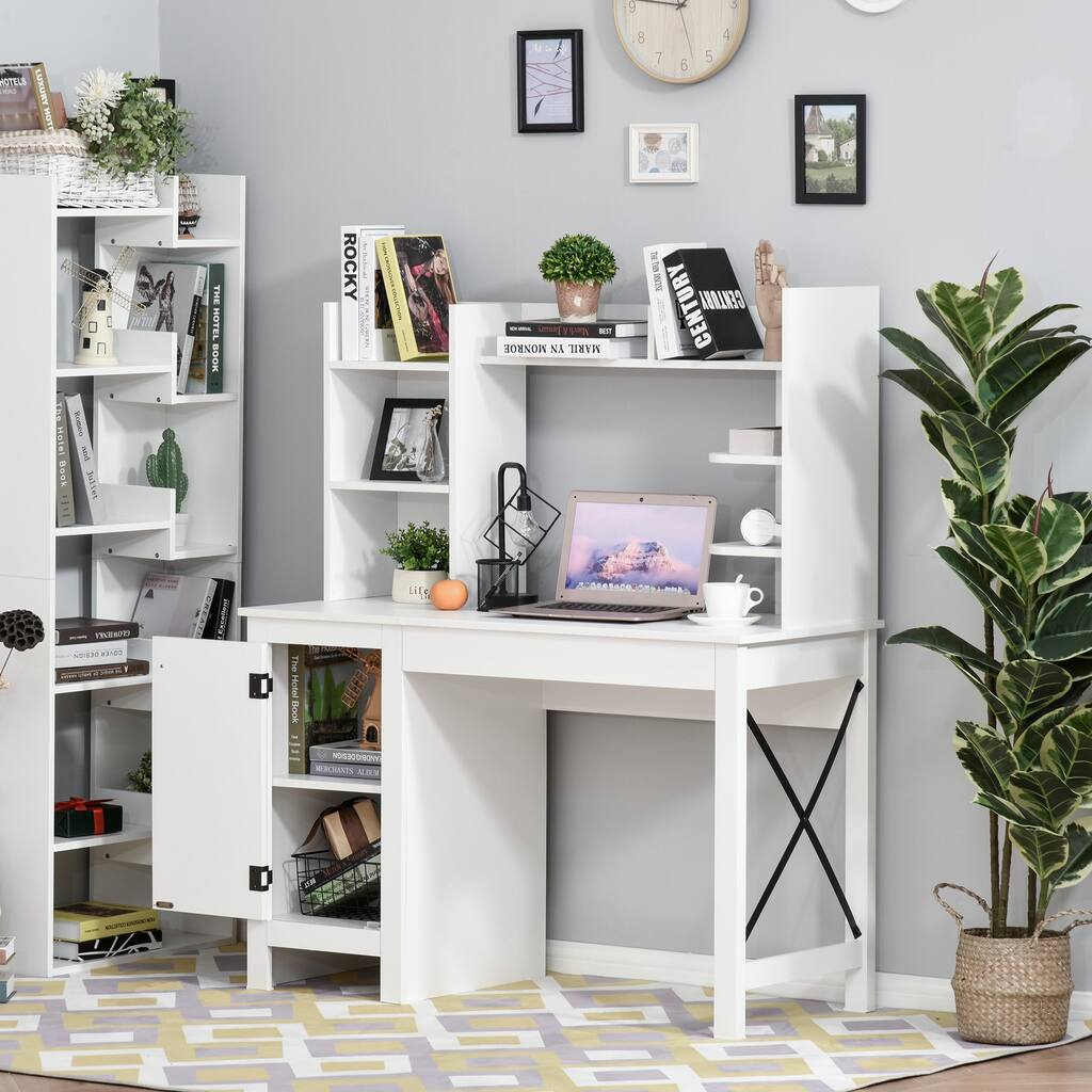 HOMCOM Computer Desk with Hutch and Storage Cabinet,Home Office Computer Workstation, Study Writing Table