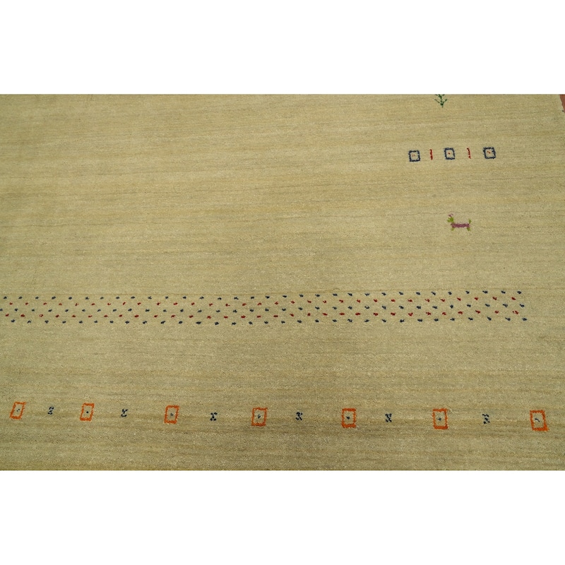Hand Knotted Oriental 100% Wool Carpet Tribal Animal Pictorial Yellow & Gold Gabbeh Area Rug - 8' 0'' X 8' 1''