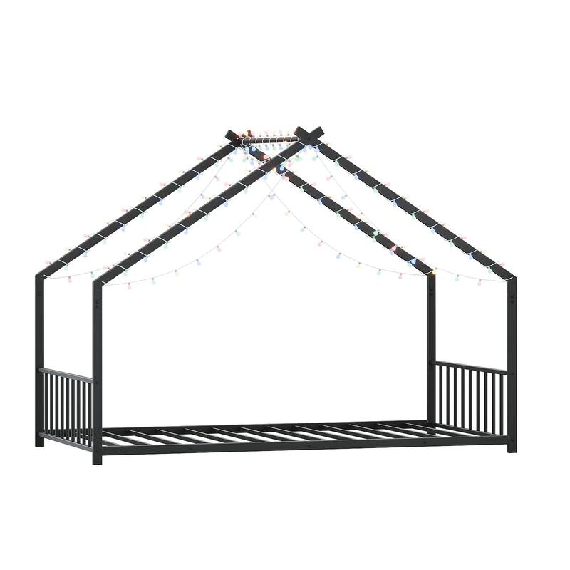 Twin size Iron Canopy Bed with LED Light Strips and 350 lbs Weight Capacity