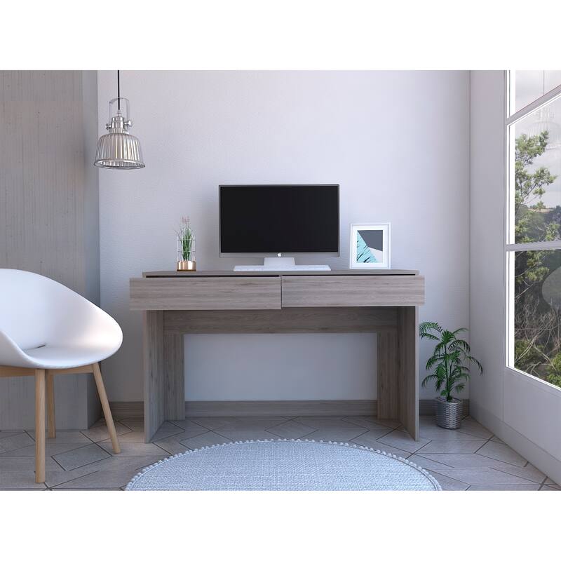 Modern Industrial Style Computer Desk with Spacious Drawers and Open Shelf, Pine Wood Construction, Perfect for Home - Beige