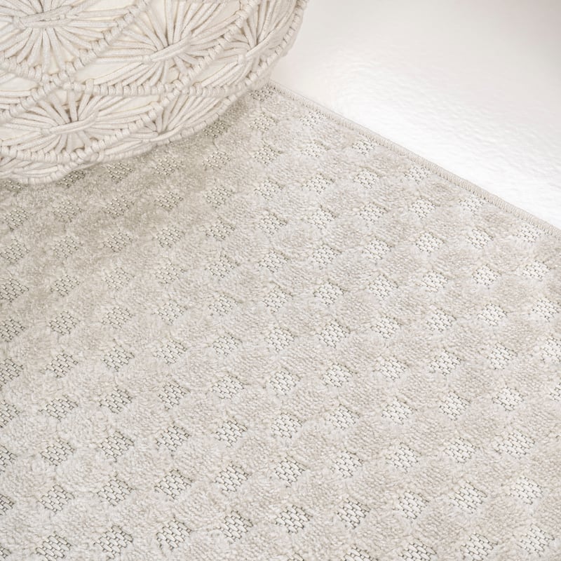 JONATHAN Y Sofia High-Low Modern Minimalist Checkered Monotone Ivory/Cream Indoor/Outdoor Rug